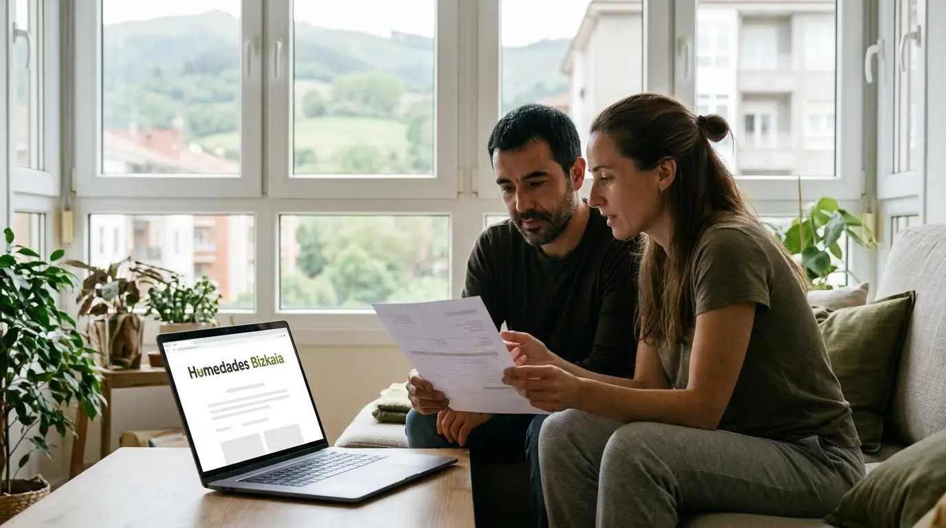 Pareja de mediana edad revisando un presupuesto en el salón de su piso